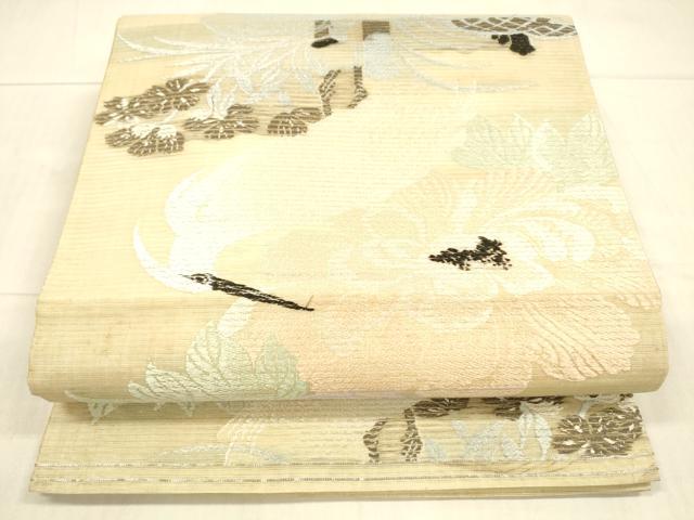 平和屋着物*夏物 アンティーク 大正ロマン 丸帯 花鳥文 正絹 逸品 DAAW4505cm