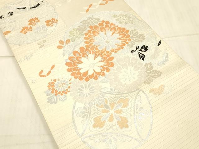 平和屋着物*夏物 アンティーク 大正ロマン 丸帯 雪輪草花文 金銀糸 正絹 逸品 DAAW4508cm