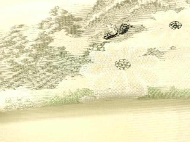 平和屋着物*夏物 アンティーク 大正ロマン 丸帯 風景草花文 銀糸 正絹 逸品 DAAW4509cm