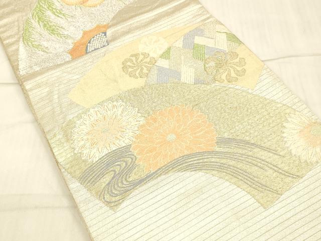 平和屋着物*夏物 アンティーク 大正ロマン 丸帯 地紙流水花文 金銀糸 正絹 逸品 DAAW4511cm