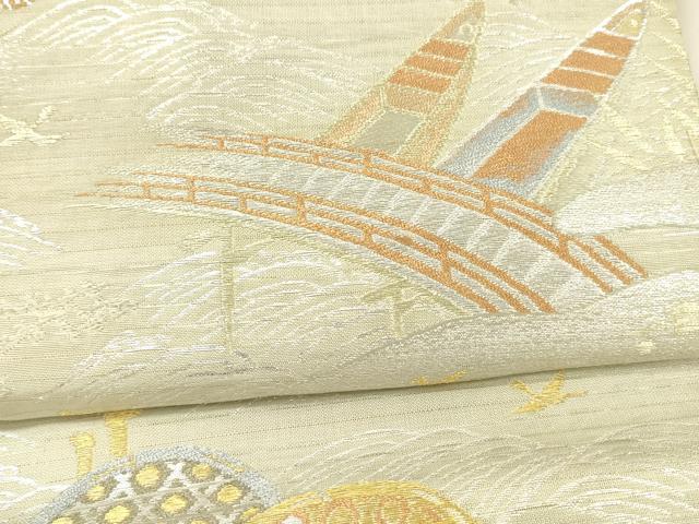 平和屋着物*夏物 アンティーク 大正ロマン 丸帯 飛鳥渡橋舟文 金銀糸 正絹 逸品 DAAW4517cm