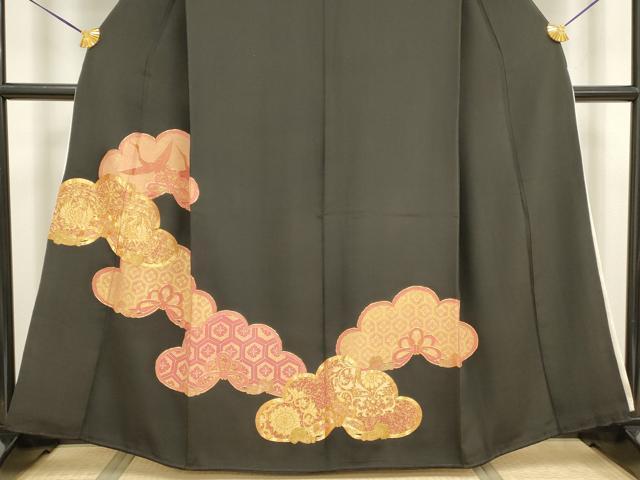 平和屋着物■豪華黒留袖 駒刺繍 飛鶴鳳凰花文 金彩 正絹 逸品 DAAW4805cd