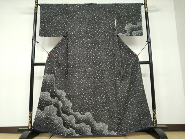 平和屋着物●訪問着 舞花文 黒地 正絹 逸品 DAAW5006ud
