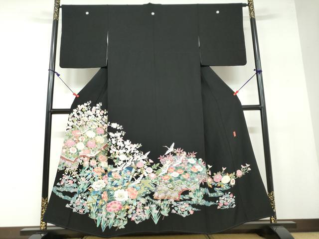 平和屋着物●本加賀友禅作家 坂木末代 黒留袖 地紙重ね草花文 正絹 逸品 未使用 DAAW5048ud