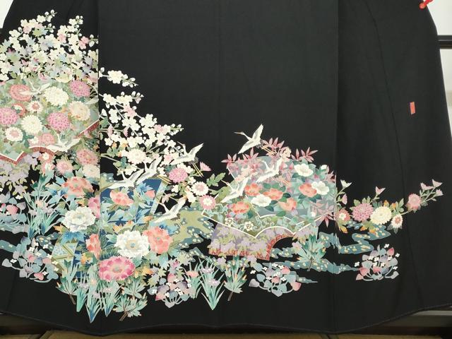 平和屋着物●本加賀友禅作家 坂木末代 黒留袖 地紙重ね草花文 正絹 逸品 未使用 DAAW5048ud