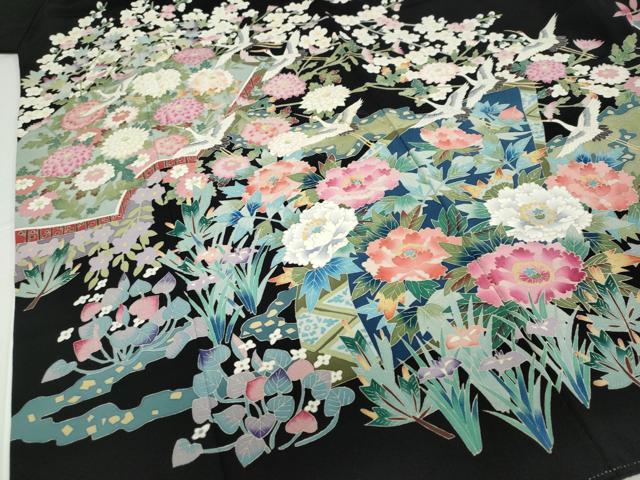 平和屋着物●本加賀友禅作家 坂木末代 黒留袖 地紙重ね草花文 正絹 逸品 未使用 DAAW5048ud