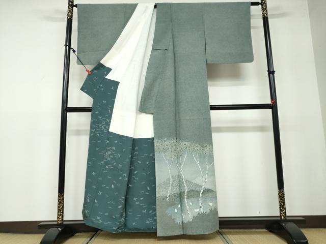 平和屋着物●江戸小紋染工房 小林染芸 小林茂徳 色留袖 江戸小紋 遠山樹林風景文 正絹 逸品 DAAW5069ud