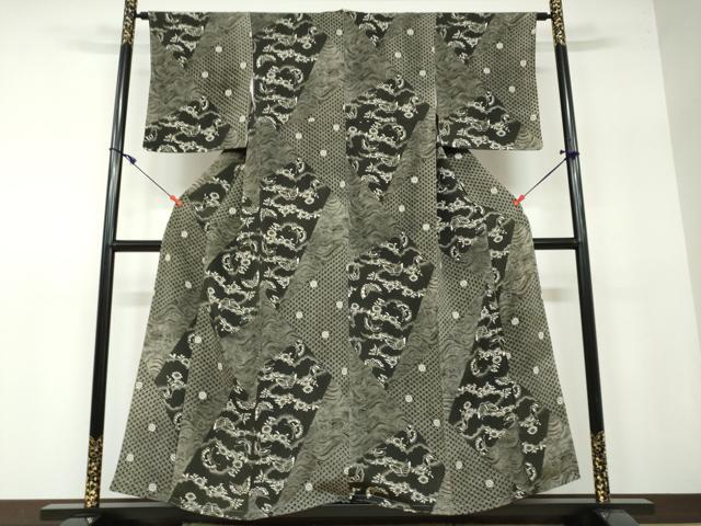 平和屋着物●上質な小紋 花蝶文 黒地 正絹 逸品 未使用 DAAW5080ud