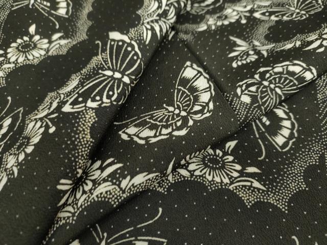 平和屋着物●上質な小紋 花蝶文 黒地 正絹 逸品 未使用 DAAW5080ud