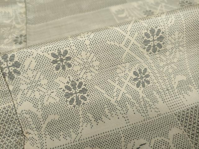 平和屋着物●本場大島紬 白大島 9マルキ 格子草花文 正絹 逸品 DAAW5083ud