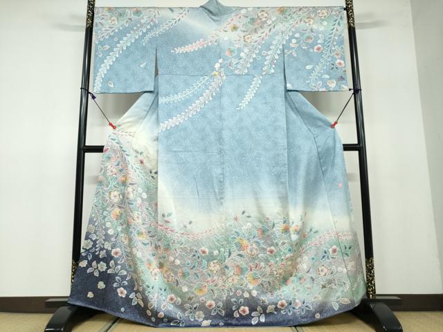 平和屋着物●伯河貞雄 訪問着 絞り 辻が花 暈し染め 銀通し地 正絹 逸品 DAAW5106ud