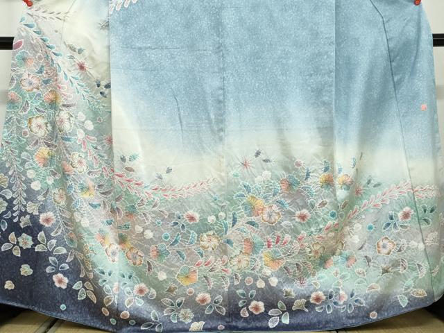 平和屋着物●伯河貞雄 訪問着 絞り 辻が花 暈し染め 銀通し地 正絹 逸品 DAAW5106ud