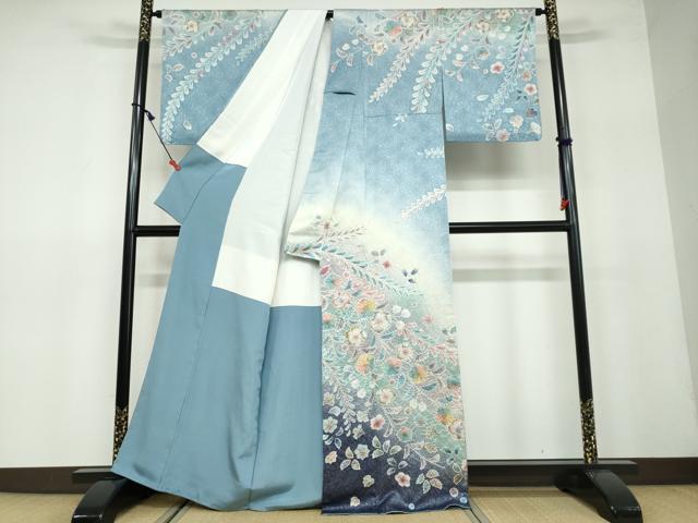 平和屋着物●伯河貞雄 訪問着 絞り 辻が花 暈し染め 銀通し地 正絹 逸品 DAAW5106ud
