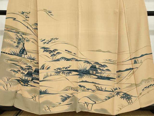 平和屋着物●訪問着 型染め 風景文 銀彩 正絹 逸品 DAAW5122ud