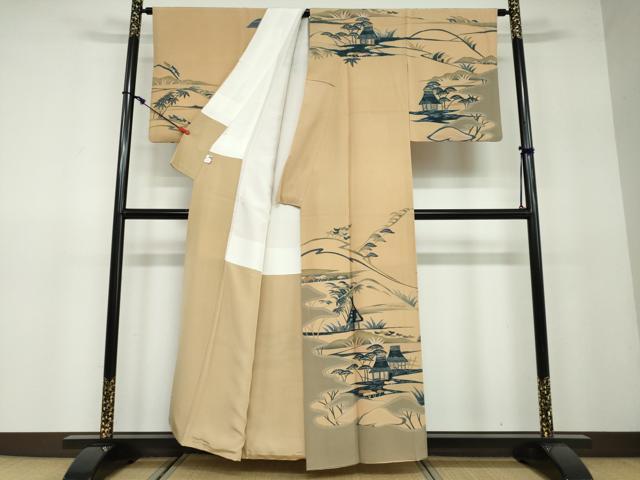 平和屋着物●訪問着 型染め 風景文 銀彩 正絹 逸品 DAAW5122ud