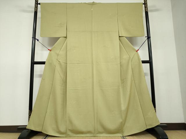 平和屋着物●上質な色無地 雲霞色紙重ね地紋 根岸色 正絹 逸品 DAAW5123ud