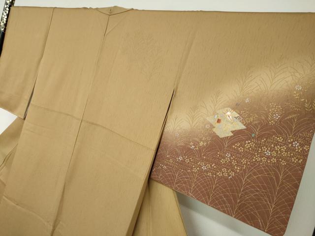 平和屋着物●訪問着 駒刺繍 松皮菱草花文 暈し染め 金銀彩 正絹 逸品 DAAW5156ud