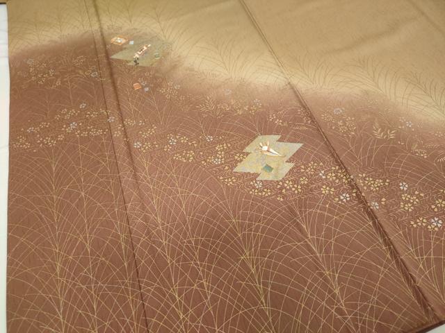平和屋着物●訪問着 駒刺繍 松皮菱草花文 暈し染め 金銀彩 正絹 逸品 DAAW5156ud