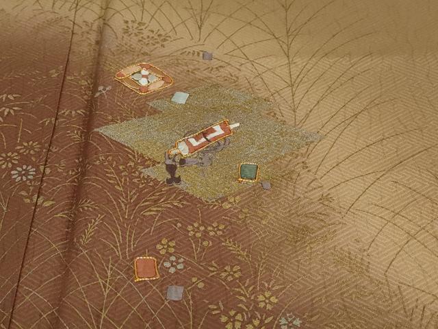 平和屋着物●訪問着 駒刺繍 松皮菱草花文 暈し染め 金銀彩 正絹 逸品 DAAW5156ud