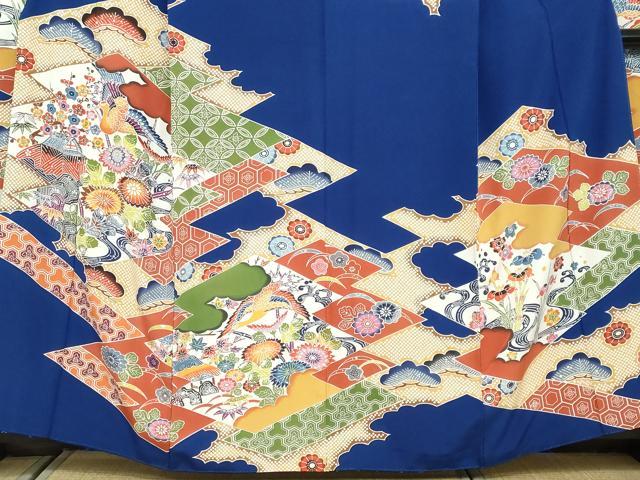 平和屋着物●豪華振袖 型染め 飛鶴風景草花文 正絹 逸品 DAAW5194ud