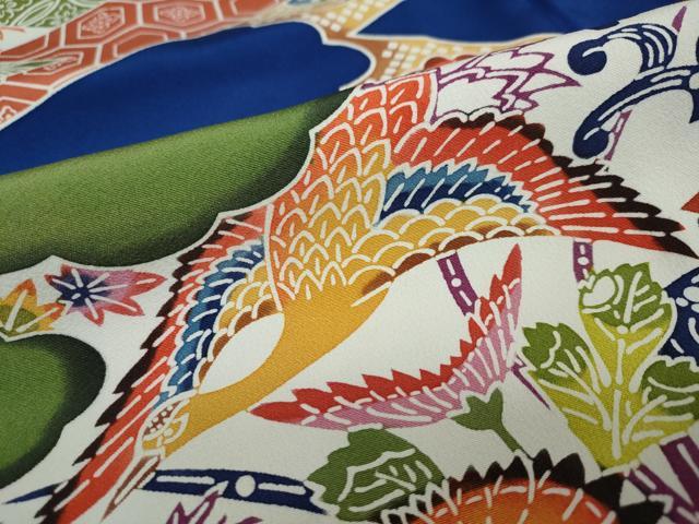 平和屋着物●豪華振袖 型染め 飛鶴風景草花文 正絹 逸品 DAAW5194ud
