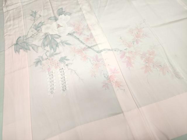 平和屋着物●長襦袢 無双仕立て 手描き 枝花文 正絹 逸品 DAAW5203ud