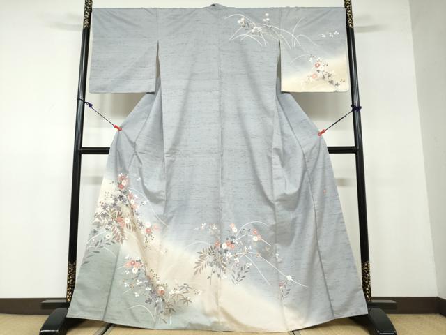平和屋着物●石川県指定無形文化財 牛首紬 白山工房 手織り 訪問着 草花文 暈し染め 正絹 逸品 未使用 DAAW5259ud