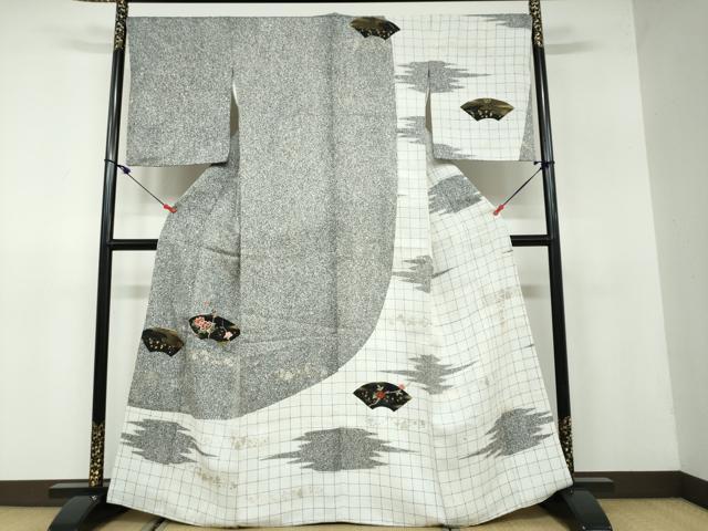 平和屋着物●訪問着 市川團十郎 地紙草花文 たたき染め 金彩 鈴乃屋扱い 正絹 逸品 DAAW5289ud