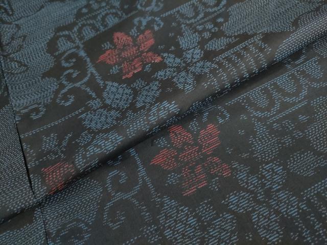 平和屋着物●本場大島紬 雲霞草花文 正絹 逸品 未使用 DAAW5301ud