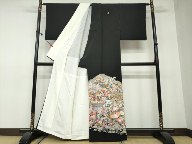 平和屋着物●本加賀友禅作家 土田外男 黒留袖 風景草花文 正絹 逸品 DAAW5361ud