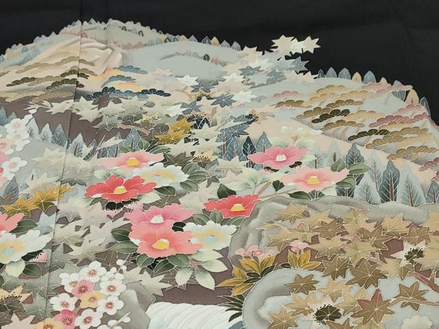 平和屋着物●本加賀友禅作家 土田外男 黒留袖 風景草花文 正絹 逸品 DAAW5361ud