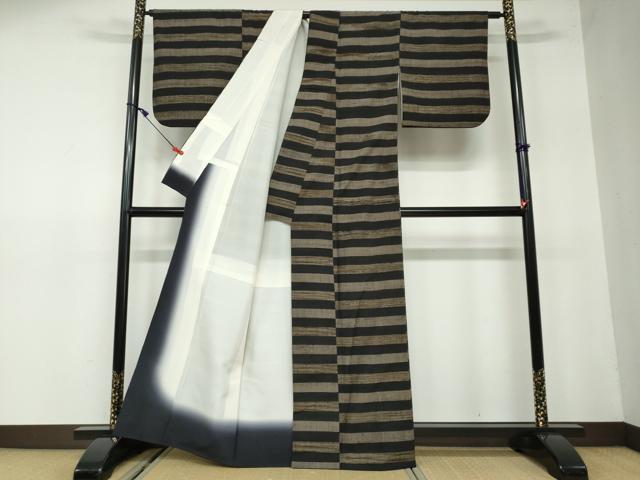 平和屋着物●上質な紬 横段文 正絹 逸品 DAAW5384ud