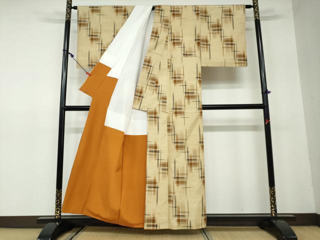平和屋着物●上質な紬 絣文様 正絹 逸品 DAAW5389ud