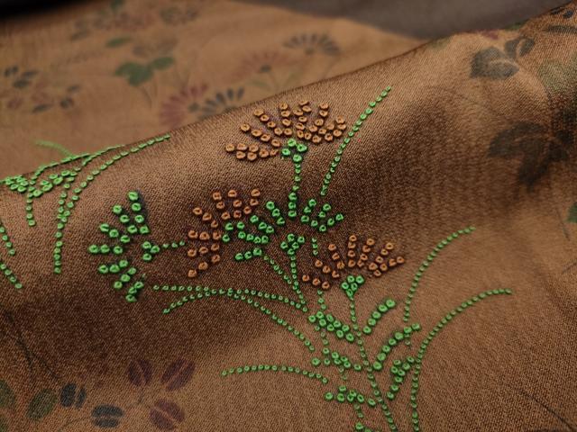 平和屋着物●中国三大刺繍 相良刺繍 訪問着 草花文 カラー胴裏:濃藍色 正絹 逸品 DAAW5505ud