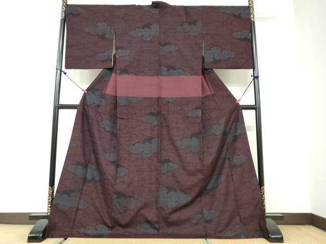 平和屋着物●結城紬 80亀甲 雲霞文 ロング丈 正絹 逸品 DAAW5521ud