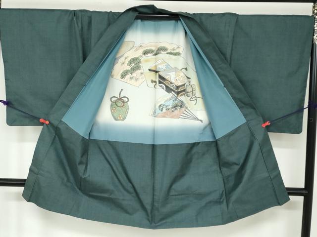 平和屋着物●男性 本場大島紬 アンサンブル 150亀甲 総詰め 羽裏:松葉色 キングサイズ 正絹 逸品 DAAW5539ud