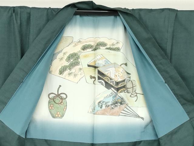 平和屋着物●男性 本場大島紬 アンサンブル 150亀甲 総詰め 羽裏:松葉色 キングサイズ 正絹 逸品 DAAW5539ud