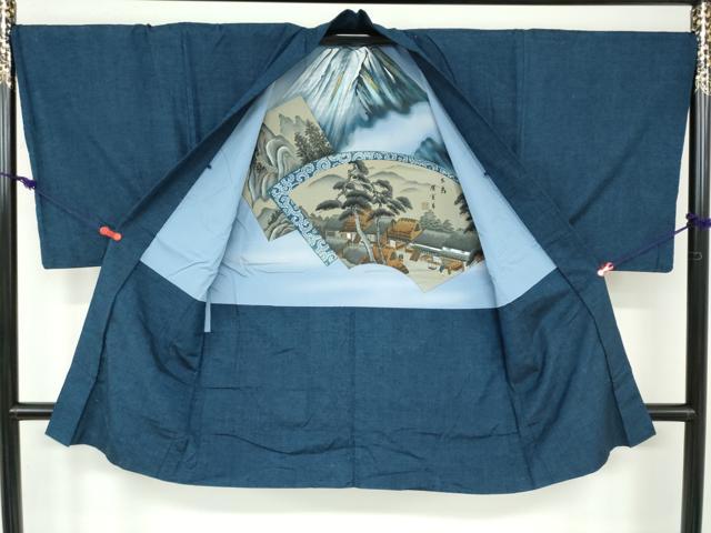 平和屋着物●男性 紬 アンサンブル 濃藍色 正絹 逸品 DAAW5540ud