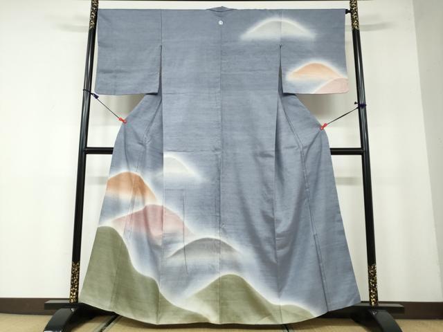 平和屋着物●訪問着 紬地 遠山文 暈し染め 正絹 逸品 DAAW5547ud