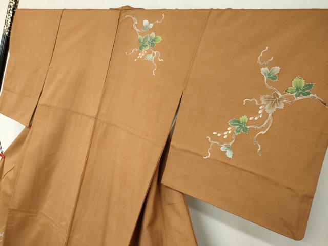 平和屋着物●訪問着 白山紬 友禅 枝葉文 正絹 逸品 DAAW5552ud