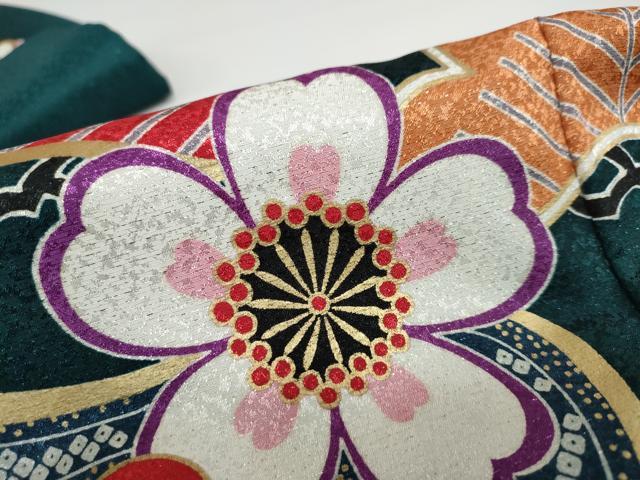 平和屋着物●小振袖 二尺袖・長襦袢(無双仕立て)セット 駒刺繍 草花文 金銀彩 半衿刺繍 洗える着物 DAAW5572ud