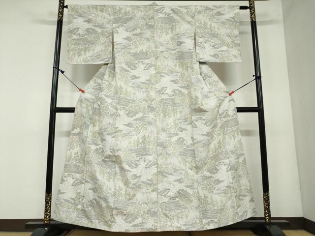 平和屋着物●上質な紬 流水風景文 正絹 逸品 DAAW5589ud