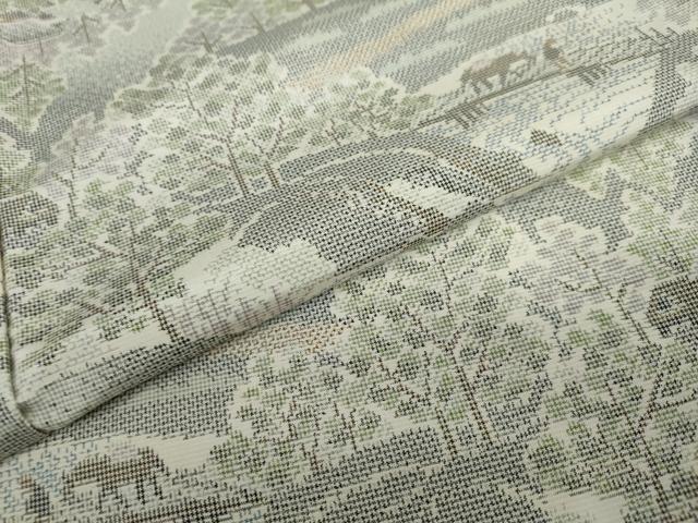 平和屋着物●上質な紬 流水風景文 正絹 逸品 DAAW5589ud