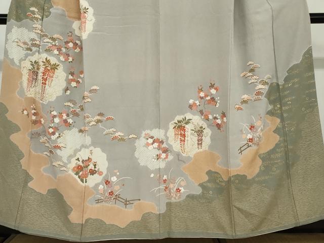 平和屋着物●訪問着 絞り 草花文 金彩 正絹 逸品 DAAW5610ud