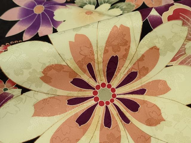 平和屋着物●小振袖 二尺袖 草花文 金彩 洗える着物 DAAW5694ud