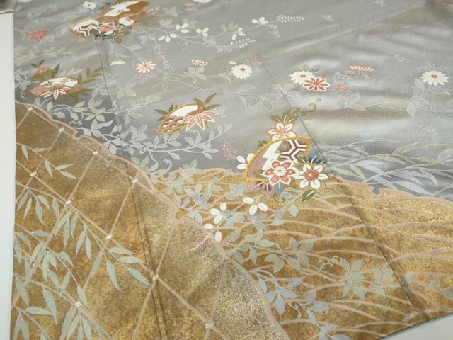 平和屋着物●訪問着 駒刺繍 地紙草花文 金彩 正絹 逸品 DAAW5733ud