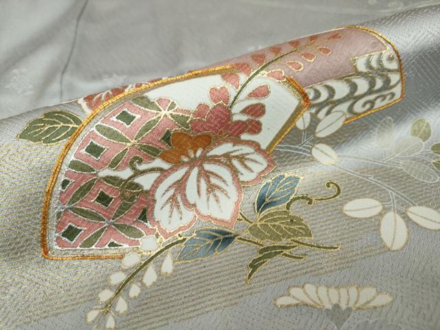 平和屋着物●訪問着 駒刺繍 地紙草花文 金彩 正絹 逸品 DAAW5733ud