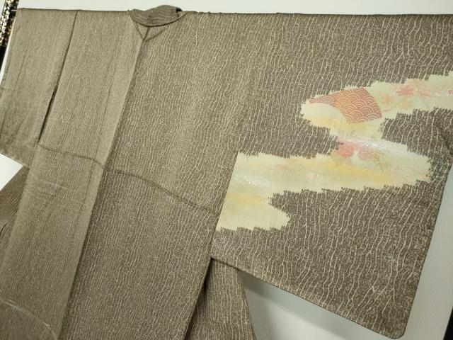平和屋着物●訪問着 駒刺繍 地紙草花文 金彩 正絹 逸品 DAAW5773ud