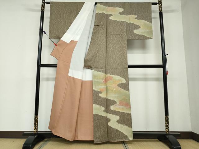 平和屋着物●訪問着 駒刺繍 地紙草花文 金彩 正絹 逸品 DAAW5773ud
