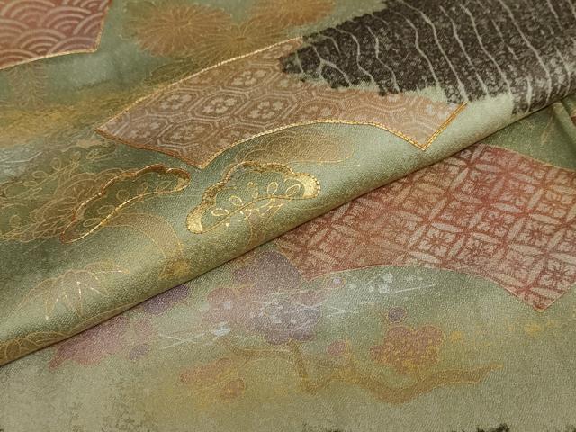 平和屋着物●訪問着 駒刺繍 地紙草花文 金彩 正絹 逸品 DAAW5773ud